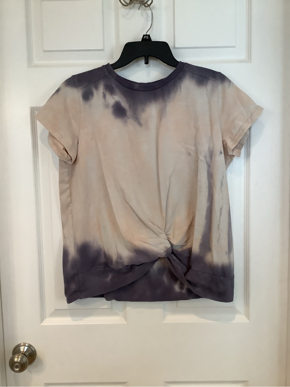 ivory ella Lavender & Cream Tie-Dye Twist Front Short Sleeve Top
